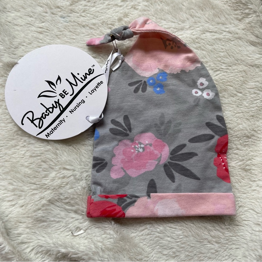 Baby be Mine baby girl floral top knot hat size 0-3m new.